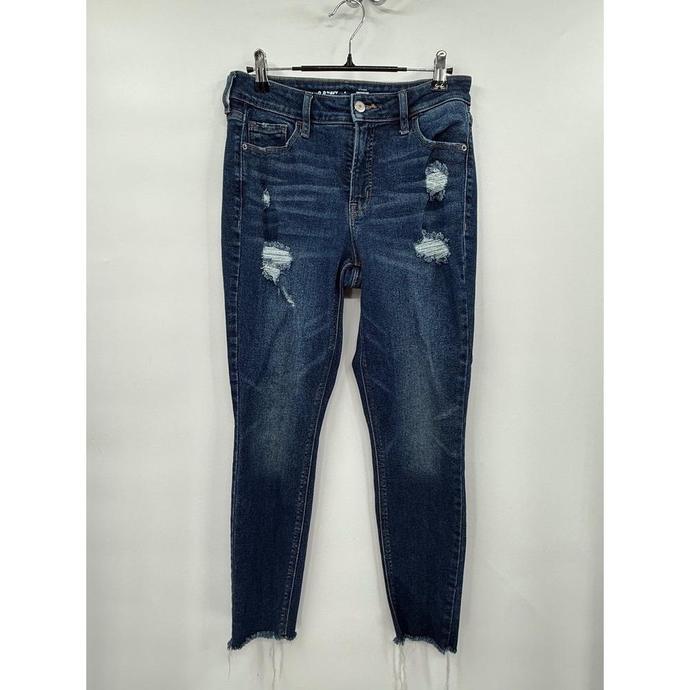 Old Navy 6 Rockstar Super Skinny Jeans Womens Dark Wash Distressed Frayed Hem